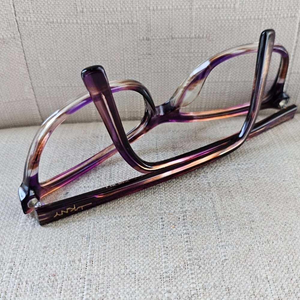 DKNY Women Eyeglass Brown Purple Clear Marble Swirl Wayfarer Glasses 57[]16 140 - Picture 9 of 16